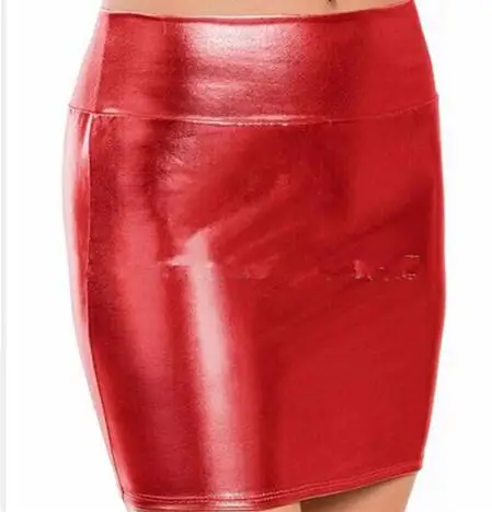 Soft PU Leather Skirts With High Waist Slim Hip Pencil Skirts Women Sexy Slim Tight leather Red /Black /Blue /Gray Skirts Red