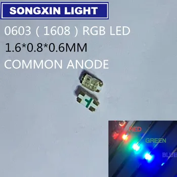 

100pcs SMD 0603 (1608) RGB Tricolor 20mA Red Green Blue Ultra Bright Surface Mount LED Chips Common Anode Light Emitting Diode