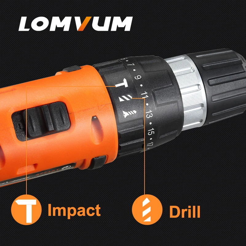 Дрель шуруповерт LOMVUM аккумуляторная ударная с литий ионным аккумулятором 12