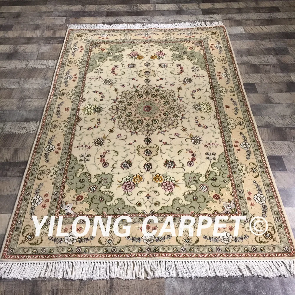 Yilong 4'x6' зеленый тонкий мягкий персидский ручной традиционный Восточный удобный шерстяной шелковый ковер(WY2119S4x6