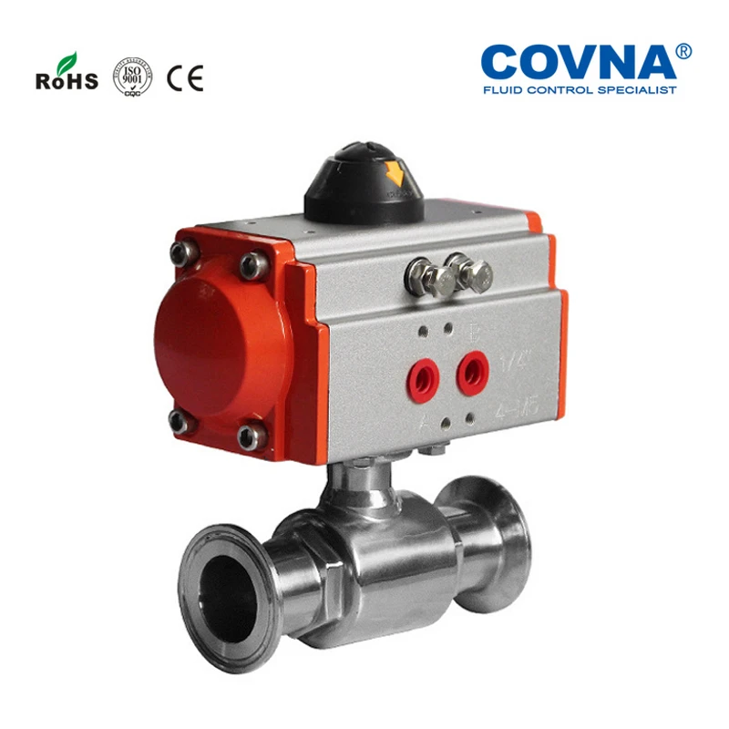 2.5'' Tri Clamp Connection Sanitary 2 Ways Pneumatic Ball Valve Double Acting Stainless Steel