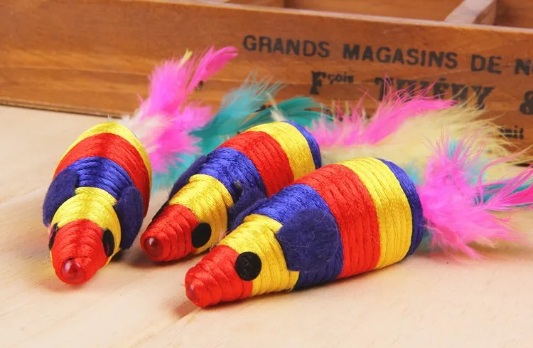 

ANGRLY 1Pcs/lot Soft Fleece False Mouse Cat Toys Colorful Feather Funny Playing Toys for Cats Kitten Pet Cat Toy Mouse Toys