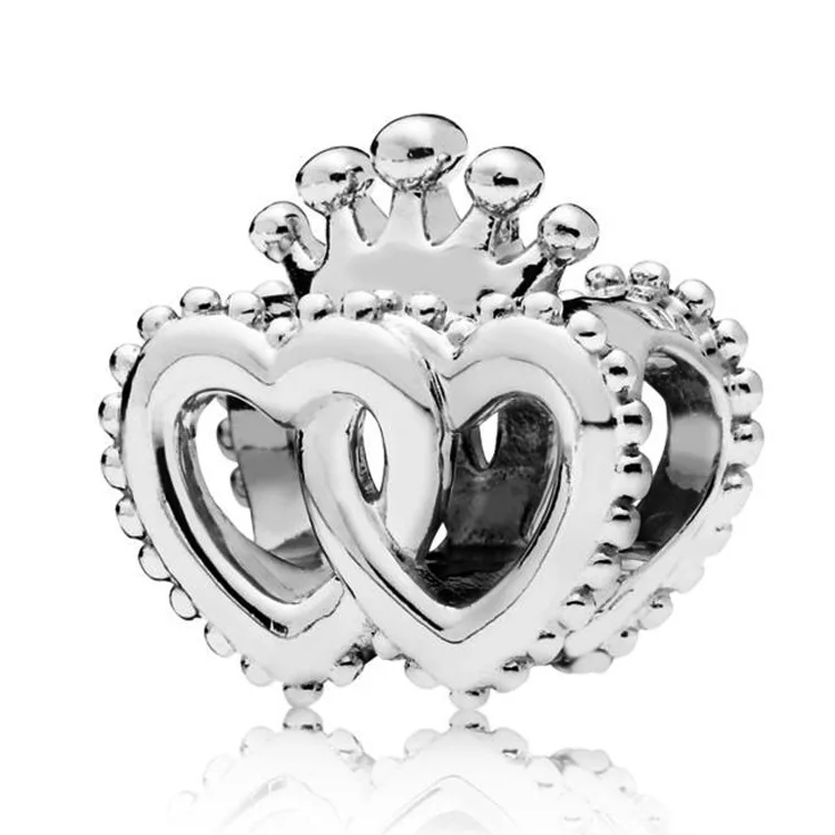 

Authentic 925 Sterling Silver Noble Heart with Heart Crown Charm Bead Fit Original Charm Bracelet & Bangle Women DIY Jewelry