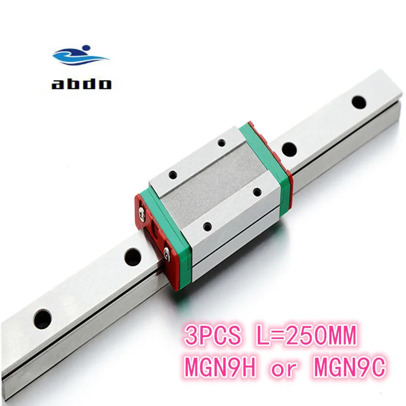 Линейная направляющая MGN9 L = 250 мм 3 шт. длина 9 + MGN9C или MGN9H длинная линейная каретка