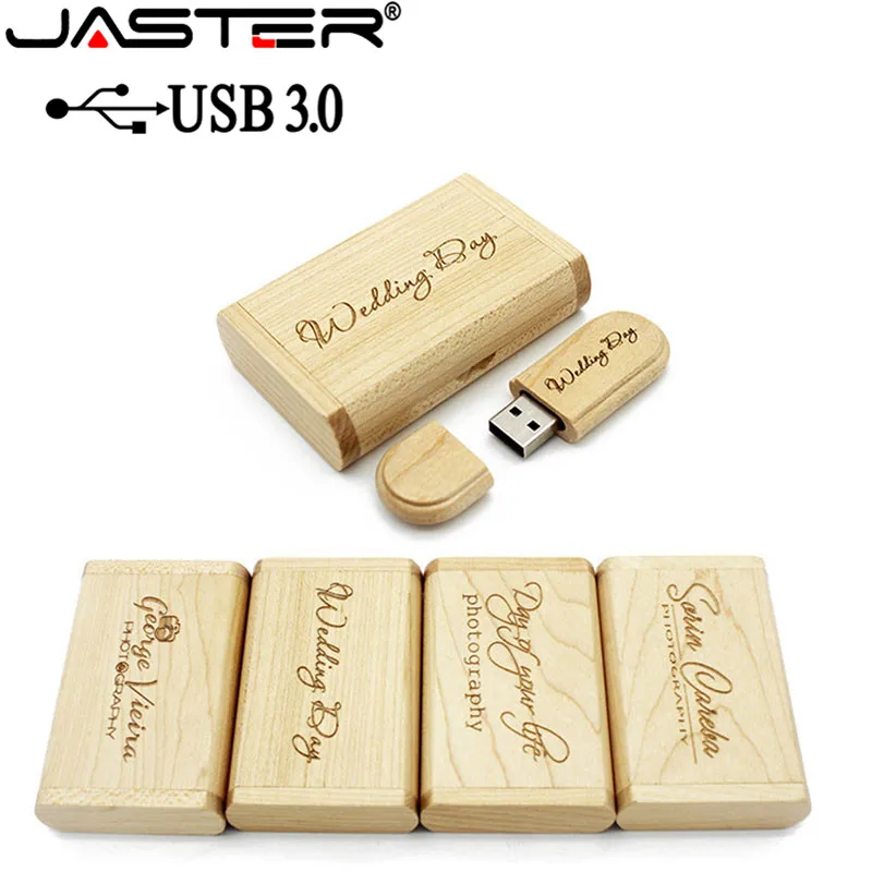 

JASTER USB 3.0 high speed customer LOGO Wooden USB flash drive Maple wood+box pendrive 4GB 8GB 16GB 32GB 64GB memory stick gifts