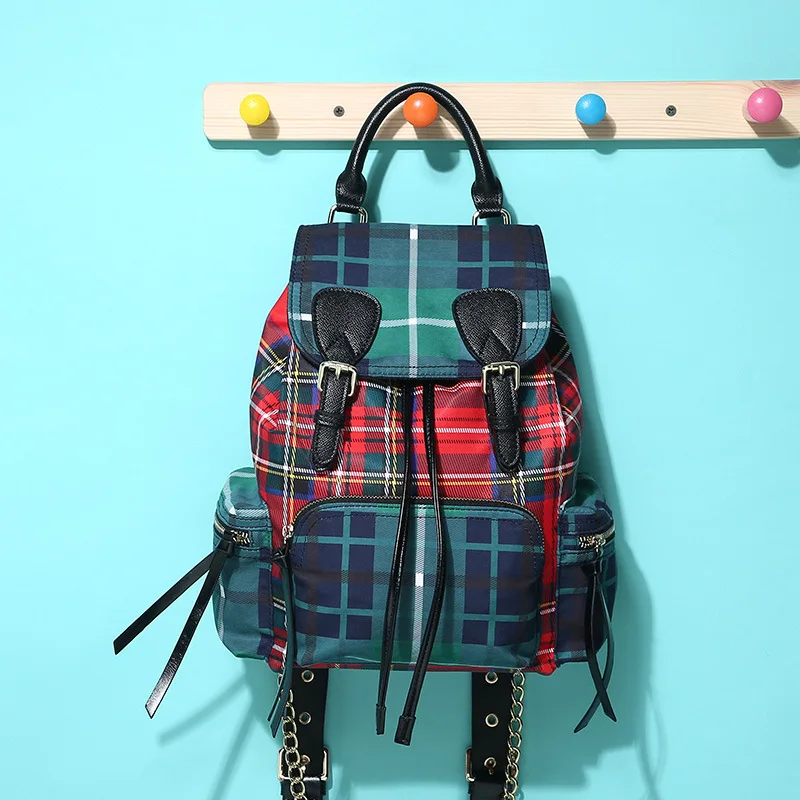 

Preppy Style Girl Canvas Plaid Big Capacity Backpack Women Lattice Double Shoulder Pack for Travelling Student's School Bag