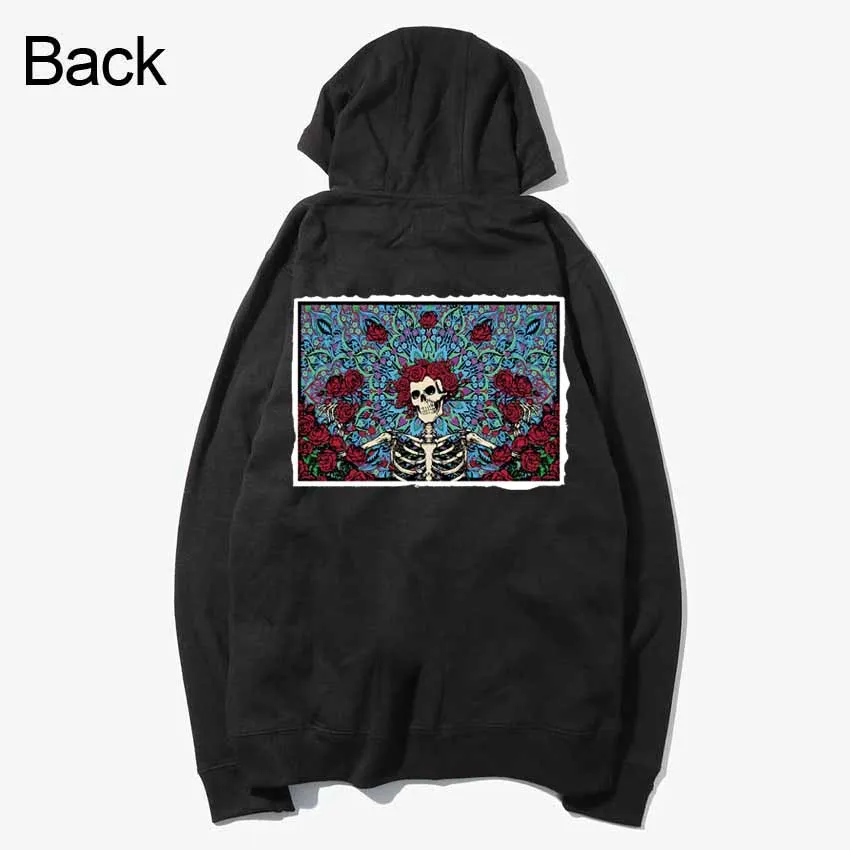 

psychedelic rock skull and rose design guitar master patchwork rock band fashion zipper Hoodies outwear