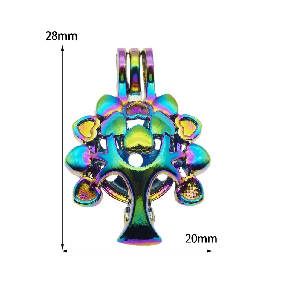 10pcs Rainbow Color Zinc Alloy Pearl Cage Pendants Life Tree Aromatherapy Essential Oil Diffuser Jewelry Necklace DIY Jewelry
