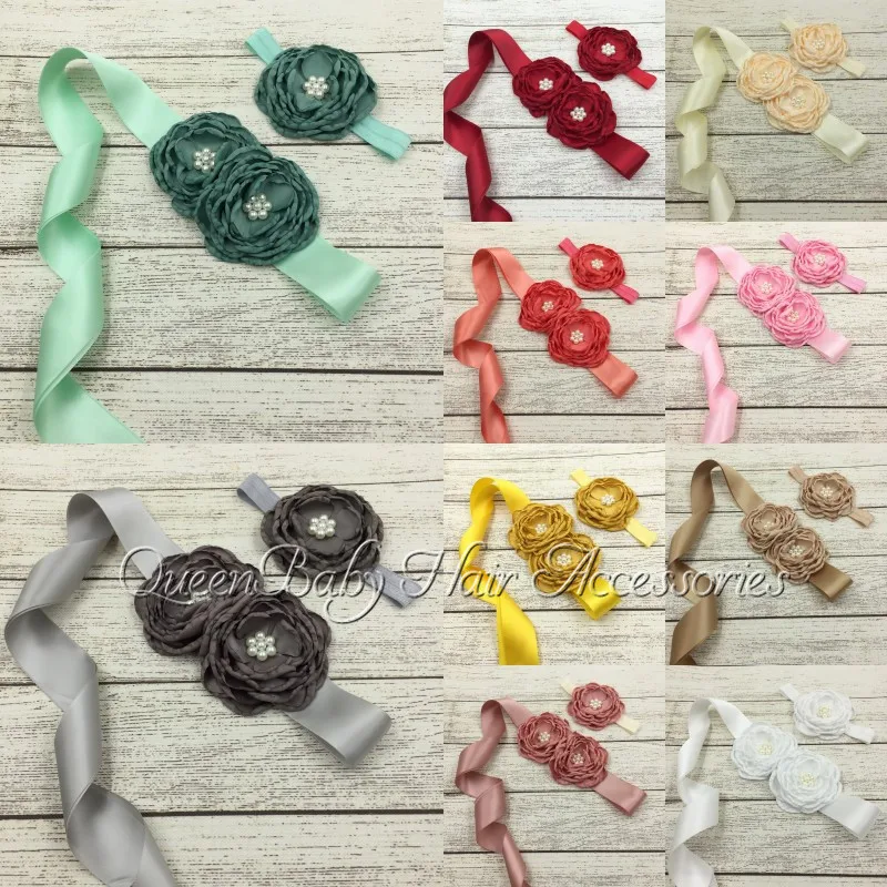 

Retail! Satin Flower Sash Matching Headband Luxe Sash Set Flower Girl Sash