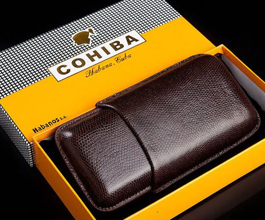 

COHIBA Gadgets Snake Leather Wood Cigar Case Holder Case Humidor 3 Tube Count Portable Travel Humidor Gift Black Pouch Box 5305L