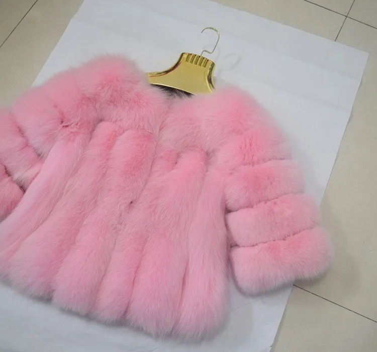 Красивая и великолепная одежда для малышей, пальто и куртки из натурального Лисьего меха розового цвета, роскошное Женское пальто из