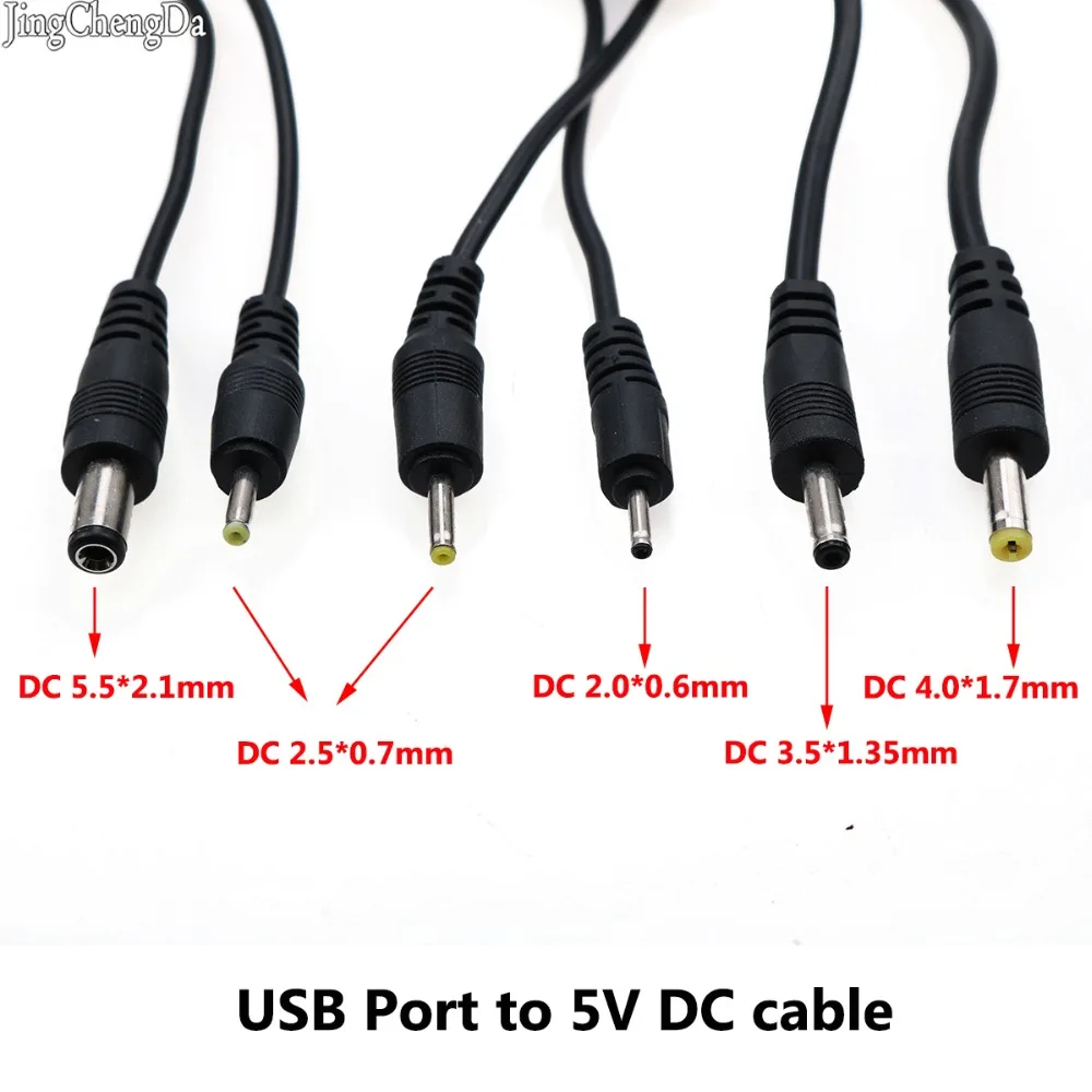 

JCD 1pcs Black USB Port to 2.0*0.6mm 2.5*0.7mm 3.5*1.35mm 4.0*1.7mm 5.5*2.1mm 5V DC Barrel Jack Power Cable Connector