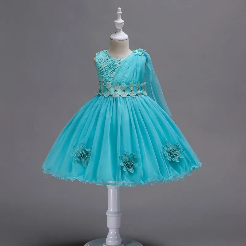 

New in stock Glamorous Lace tulle Lace l Neck Line Tulle Ball Gown Flowers Girl Dress with Headbande Flowers Holiday Wedding