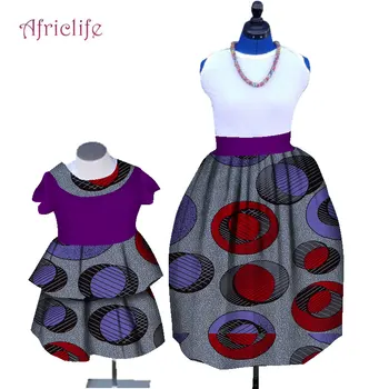 

African Print Newest Patterns Fabrics Fill Love Mother and Daugher Clothing Bady Girl Skirt Women Half Ball Gown Dress WYQ264