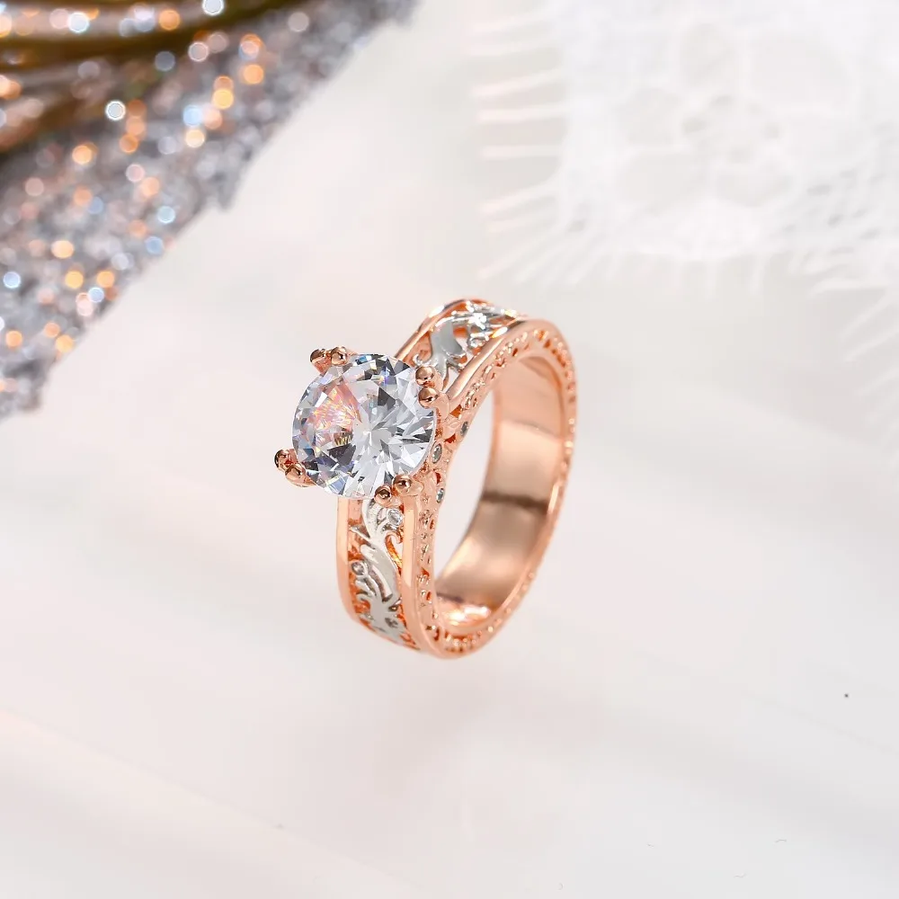 FAMSHIN, Ювелирное кольцо с камнем, Bague Femme, модное, розовое золото, цвет, лист, кристалл, свадебные кольца для женщин, ювелирные изделия, вечерние, подарки