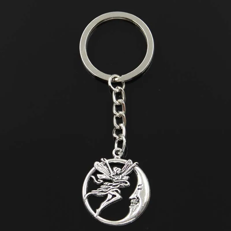 Fashion Circle Moon Angel 31x26mm Pendant 30mm Key Ring Metal Chain Silver Color Men Car Gift Souvenirs Keychain Dropshipping | Украшения и