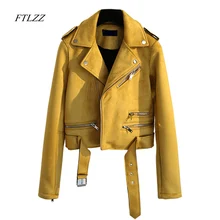Ftlzz primavera otoño mujer chaqueta de cuero de ante sintética Vintage corto negro suave motocicleta chaquetas básico de moda Abrigos Mujer
