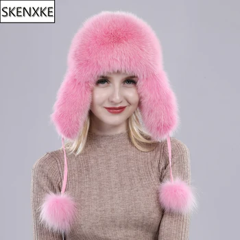 

New Fashion Girl 100% Genuine Fox Fur Hat Natural Soft Warm Fox Fur Caps Russia Women Good Quality Real Fox Fur Bomber Hats