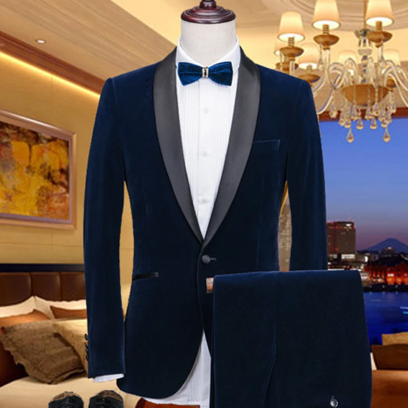 Velvet Suit Wedding Suit for Men Wine Red Marriage Groom Tuxedo Costume Homecome Shawl Lapel Blazer 2 Pieces Terno Masculino 