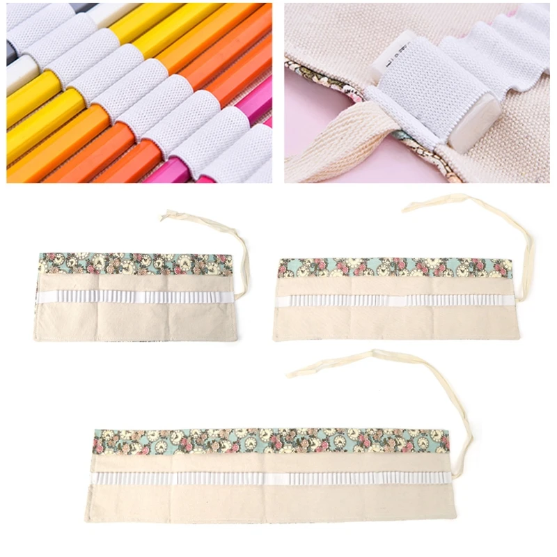 

36/48/72 Holes Canvas Wrap Roll Up Pencil Case Pen Bag Holder Storage 9#20