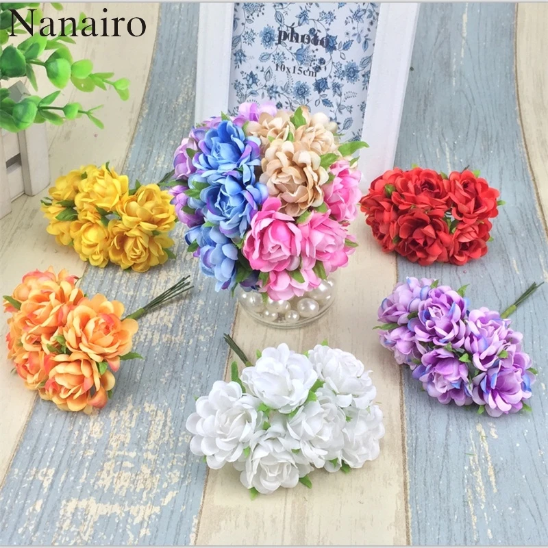6pcs Mini Silk Artificial Rose Flowers Bouquet Wedding Gift Home Decor Craft DIY