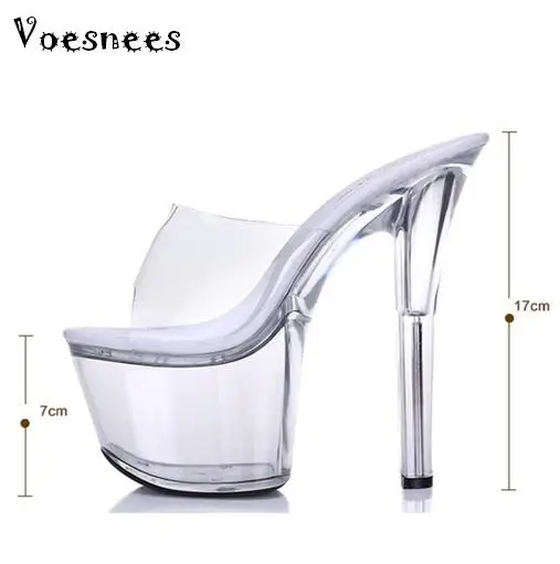 

sandals summer 2018 crystal slipper ultra high heels 16 cm transparent waterproof cool slippers fine with big yards women's shoe