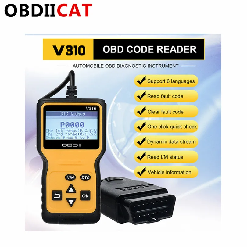 

10PCS/LOT Multi Languages V310 OBD2 Car Diagnostic Interface OBD II OBD 2 V310 Car Auto Code Scanner Tool DHL Free