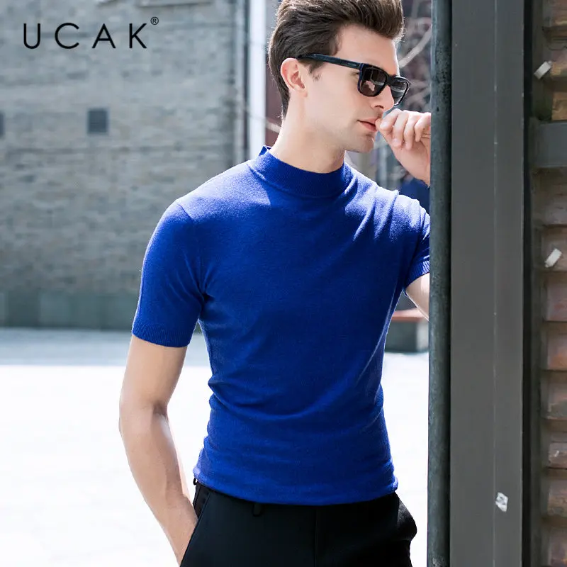 UCAK Brand Sweater Men Casual Short Sleeve Turtleneck Pull Homme Merino Wool Pullover Men Autumn Winter Cashmere Sweaters U3002