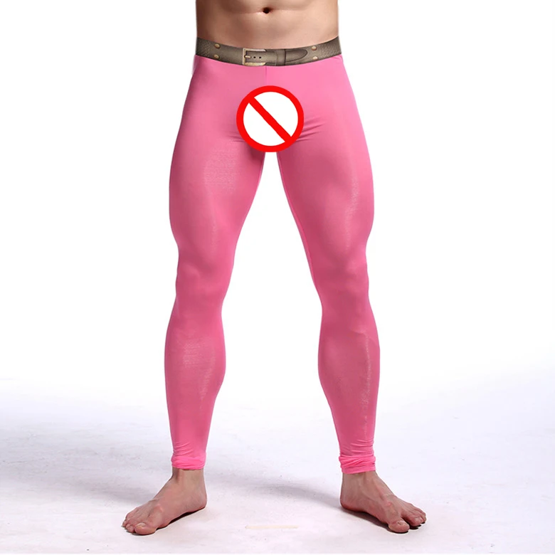 Мужские фирменные сексуальные нейлоновые прозрачные кальсоны с принтом имитация ремня Homme lce шелковые леггинсы с прозрачной вставкой нижняя часть/легкие лосины для отдыха нижнее белье - Цвет: pink
