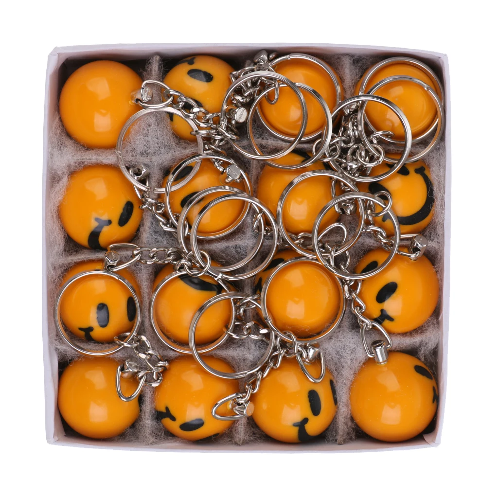 

16Pcs Smiling Face Keychain Ball Shape Face Key Smile Ring Key Chain Biliards Snooker Pool