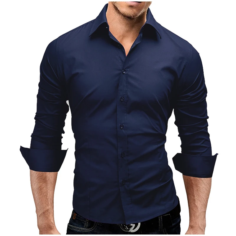 Модная брендовая мужская рубашка с длинным рукавом, топы, облегающие повседневные однотонные мужские рубашки, приталенные деловые мужские рубашки XXXL