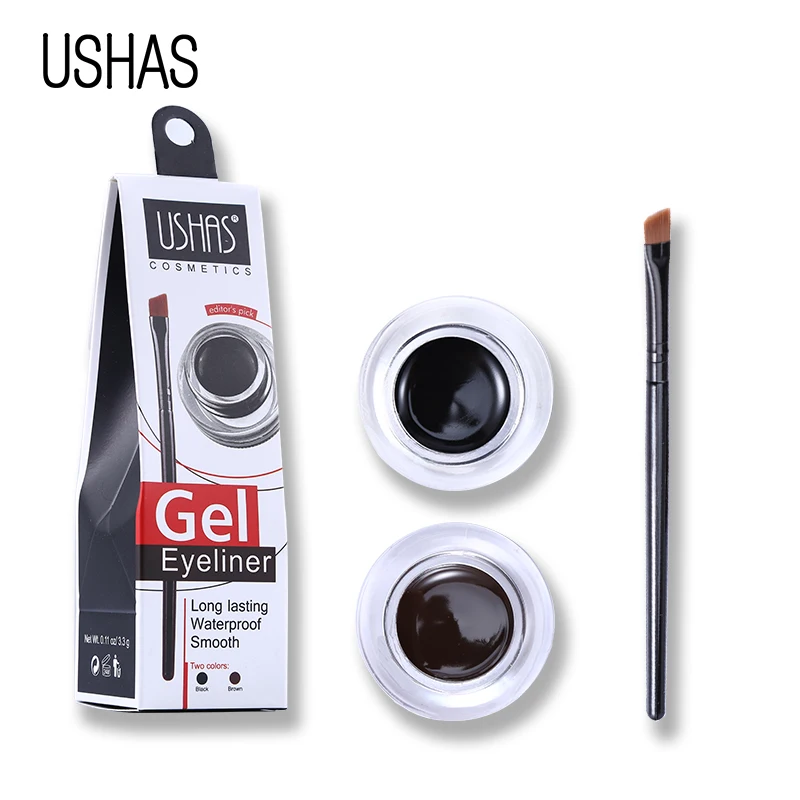 USHAS Brown Black Matte Eyeliner Gel Waterproof Brand Makeup Set Quick