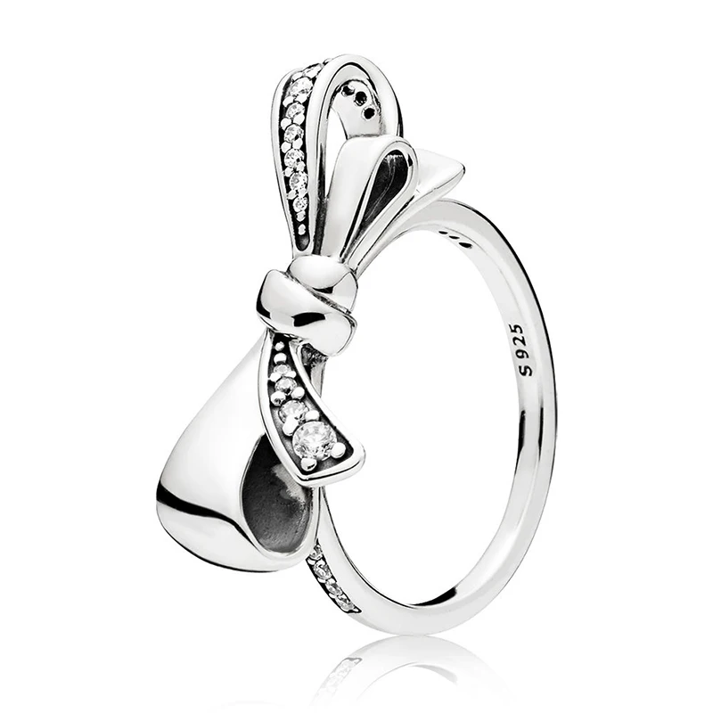 

2018 New Silver Charms Diy Big Bow Crystal Round Rings For Women Jewelry