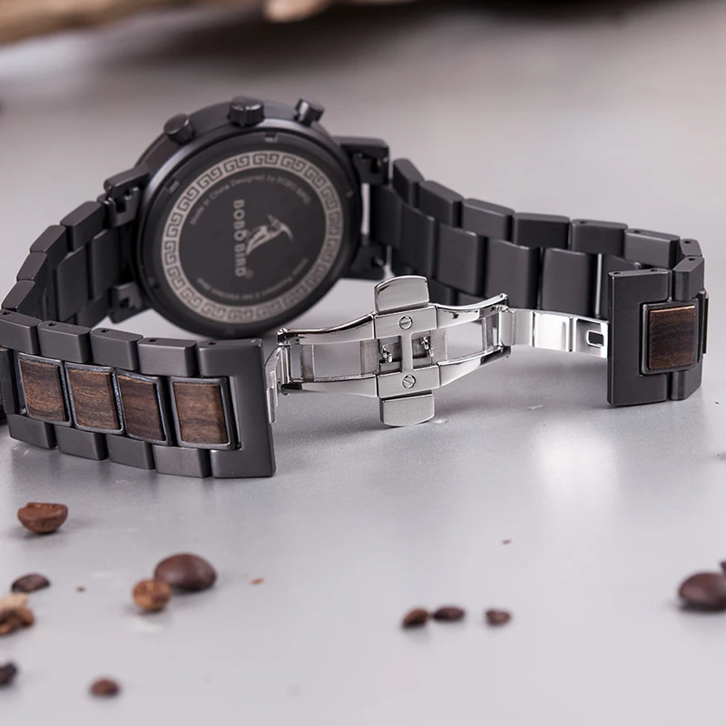 BOBO BIRD luxury Stainless Steel Wood Watches Men Chronograph Date Display Quartz Wristwatches Relogio Masculino C-R01-3