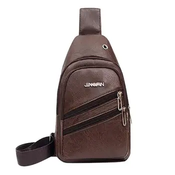 

Fashion Solid Color Shoulder Messenger Packs Business Men PU Leather Zipper Crossbody Chest Bags Phone Money Pouch 2019 New