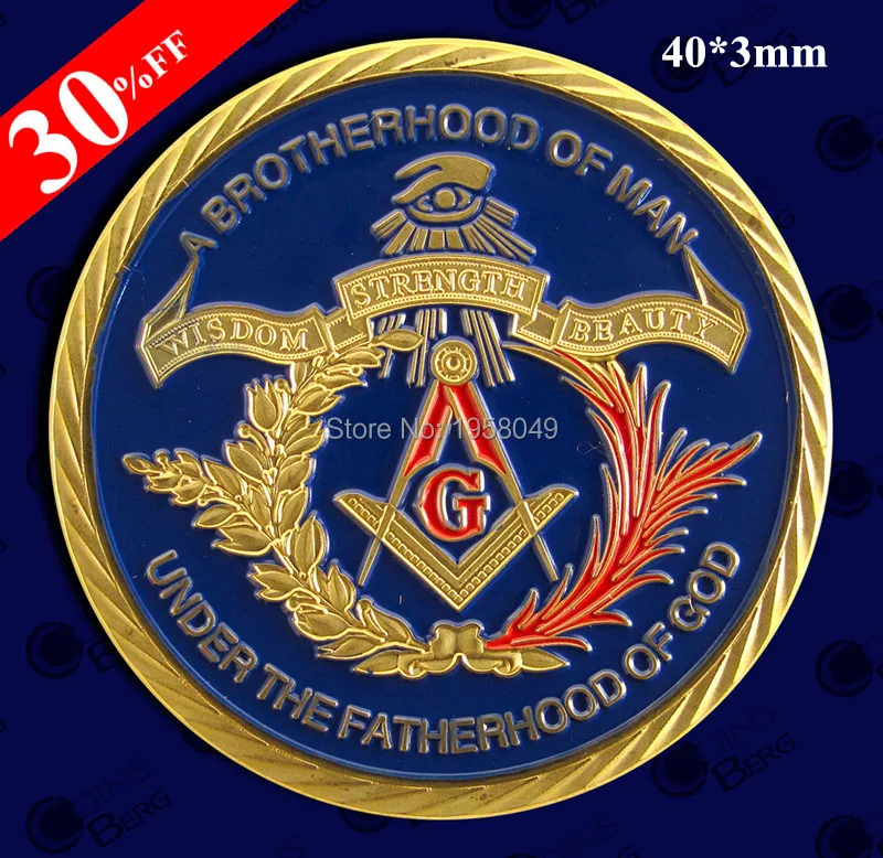 

1 oz 24 k gold plated Masonic Freemasonry Colorized coins Masonic symbol gold coin 1pcs /lot Free shipping