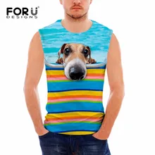 FORUDESIGNS/стильный для мужчин летний жилет без рукавов Фитнес майка Топы для мальчиков Забавные 3D собаки с круглым вырезом тонкий Бодибилдинг мужская рубашка