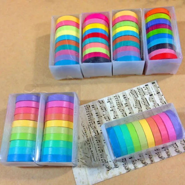 

10 PCS Decorative Rainbow Sticky Tape Masking Adhesive Paper Scrapbook DIY Tape