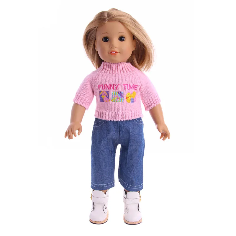 

Luckdoll Pink sweater + jeans fit 18 inch American doll, Children's favorite doll accessories.
