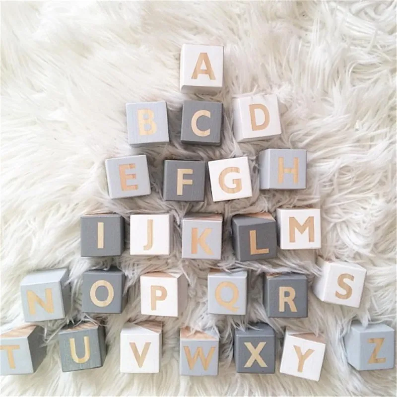 Nordic Wood Alphabet Number Blocks Set Kids Wooden Letter Building Blocks Craft Early Learning Educa