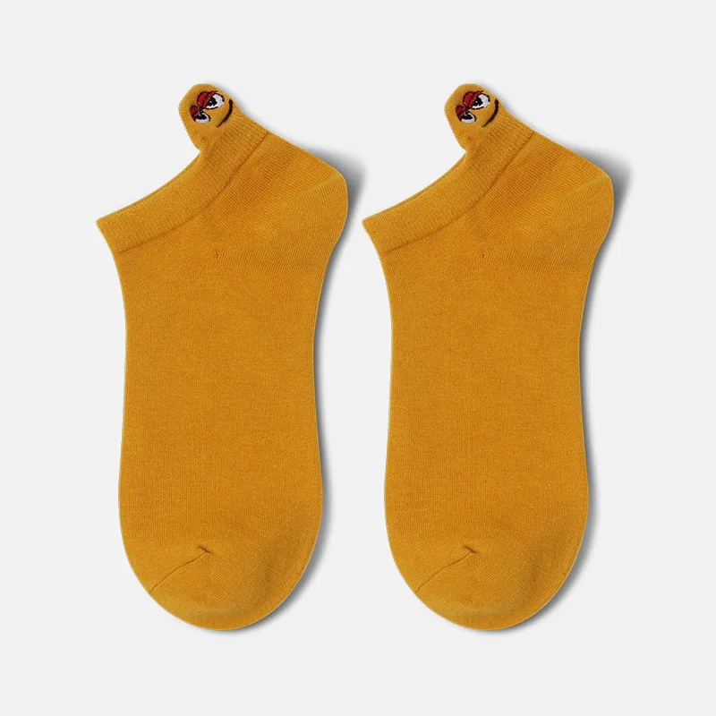 Вышитые Хлопковые женские носки-тапочки с рисунком смайлика; забавные милые короткие носки для девочек; летние модные невидимые носки-башмачки - Цвет: hhyas001-5