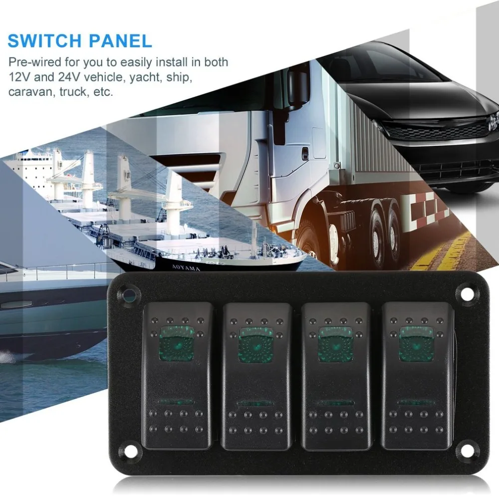 4 Gang LED Rocker Switch Circuit Breaker Control Panel Car Marine Boat ON-OFF US