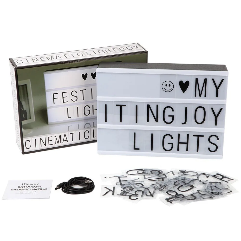 DIY Cinematic Lightbox USB LED Night Light Combination Home Birthday Wedding Decor Light Lamp Box With 72pcs Letter Symbol