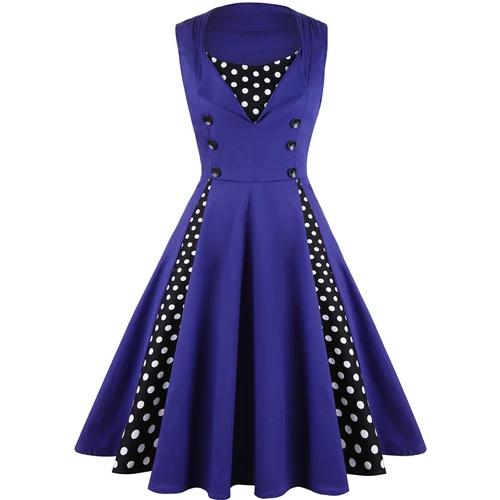 OTEN летнее платье Элегантное винтажное бальное платье Цветочный Узор в горошек 50s рокабилли pin up вечерние Одежда большого размера женское платье 5XL - Цвет: Dark Blue