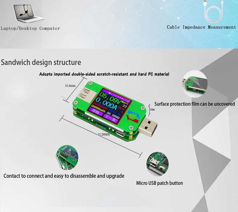 RD UM24 UM24C для приложения USB 2,0 ЖК-дисплей Вольтметр Амперметр батарея зарядное напряжение измеритель тока мультиметр кабель измерительный тестер