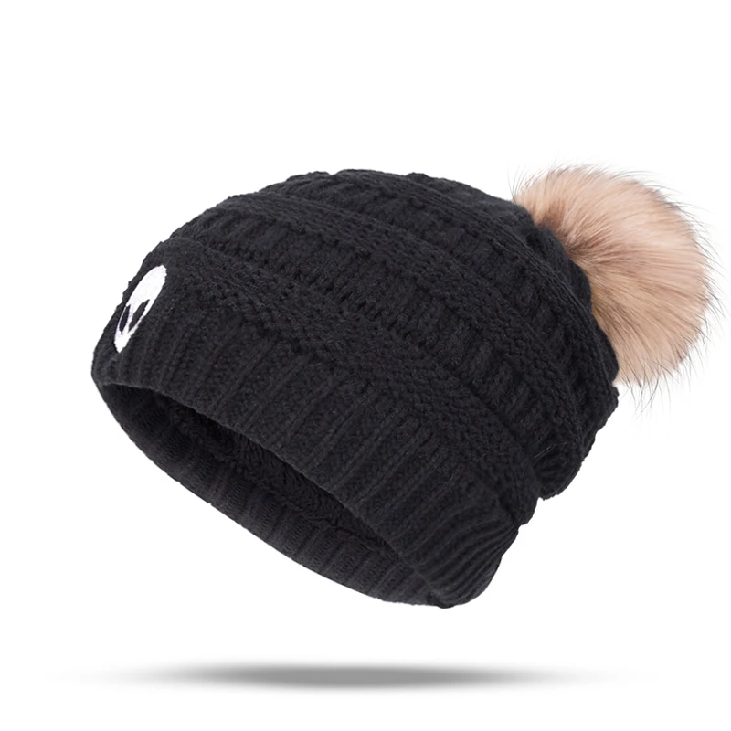 MLTBB, модные зимние теплые шапки для женщин, вязаная шапка, брендовая, повседневная, женская, толстая шапка, шапка с меховым помпоном, шапка Skullies Beanies - Цвет: B