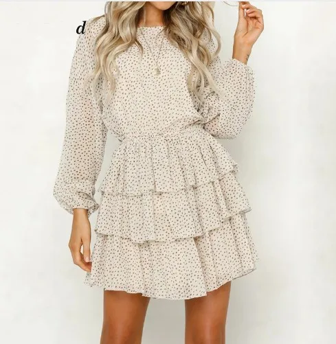 

2019 Nuevo Primavera Dot Chiffon Vestido De Las Mujeres Sexy V-cuello Capas Volantes Vestido Vestido Manga Larga 60J 279