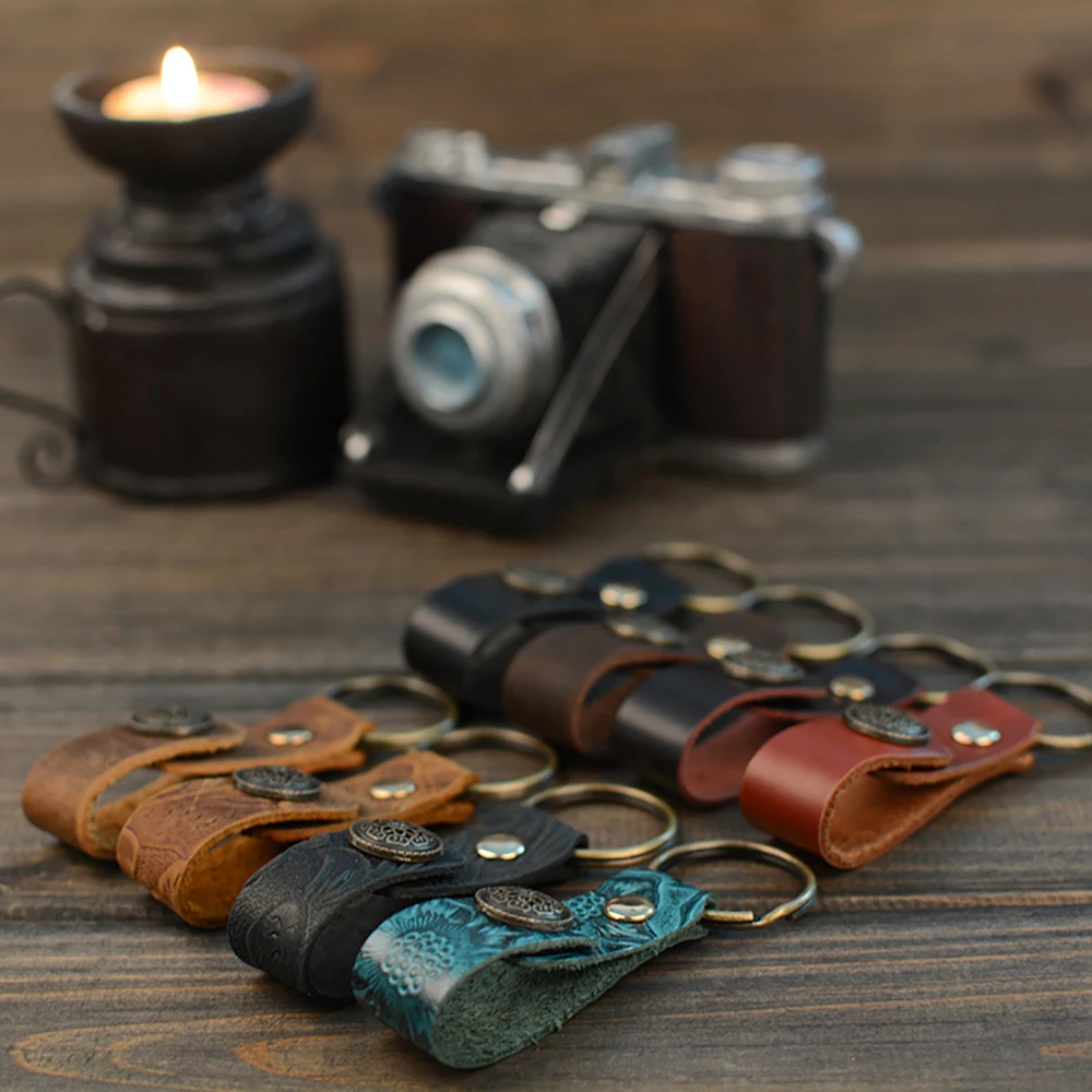 

Simple Retro Genuine Leather Key Chain Holder Ring Single Ring Creative Keychain Auto Car Key Holders Car Styling Accessories