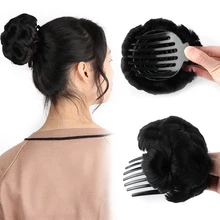 Булочка пончик-шиньон с пластическим гребнем для женщин высокая температура синтетического волокна волос клип в эластичных поддельных волос для наращивания 5 цветов
