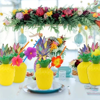 

1Pc Plastic Hawaiian Beach Party Coconut Pineapple Drink Cup & Straw Decoration Drinking Straw for Party Birthday Decor